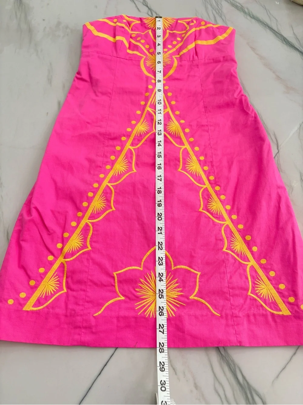 Lilly Pulitzer Hot Pink Strapless Sheath Dress with Yellow Embroidery - Picture 6 of 7